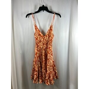 Angie Orange Floral Mini Dress Boho Tiered Cutout Tie Back Sundress Large New